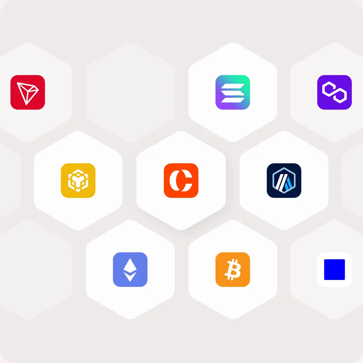 The Cashi logo among the supported networks: Tron, Solana, Polygon, BNB Chain, Arbitrum, Ethereum, Bitcoin and Base